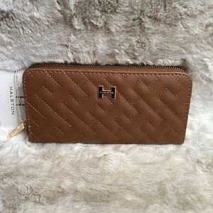 Halston Cognac Brown Quilted Zip Around Wallet , NWT